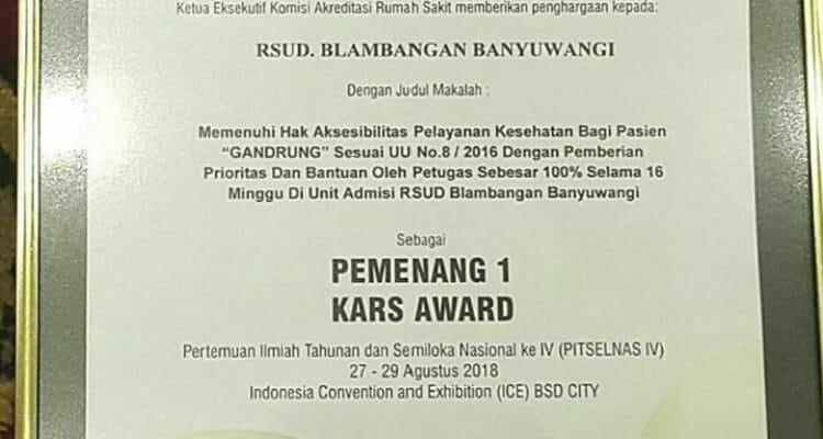 Dengan Inovasi Kartu Gandrung RSUD Blambangan Banyuwangi Raih Predikat Juara I Se-Indonesia