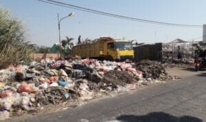 Lahan TPS Ditanami Padi, Sampah Pasar Impres Pamanukan Berserakan