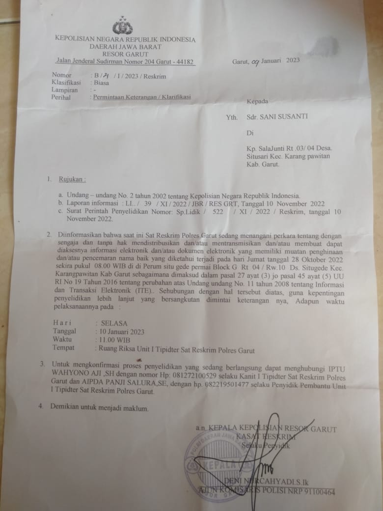 Atas Aduan DPK Apdesi Karangpawitan Polres Garut Panggil Wartawan