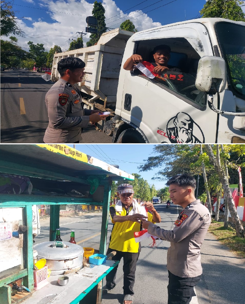 Polres Polman Bagikan Bendera Merah Putih Jelang HUT RI ke-80